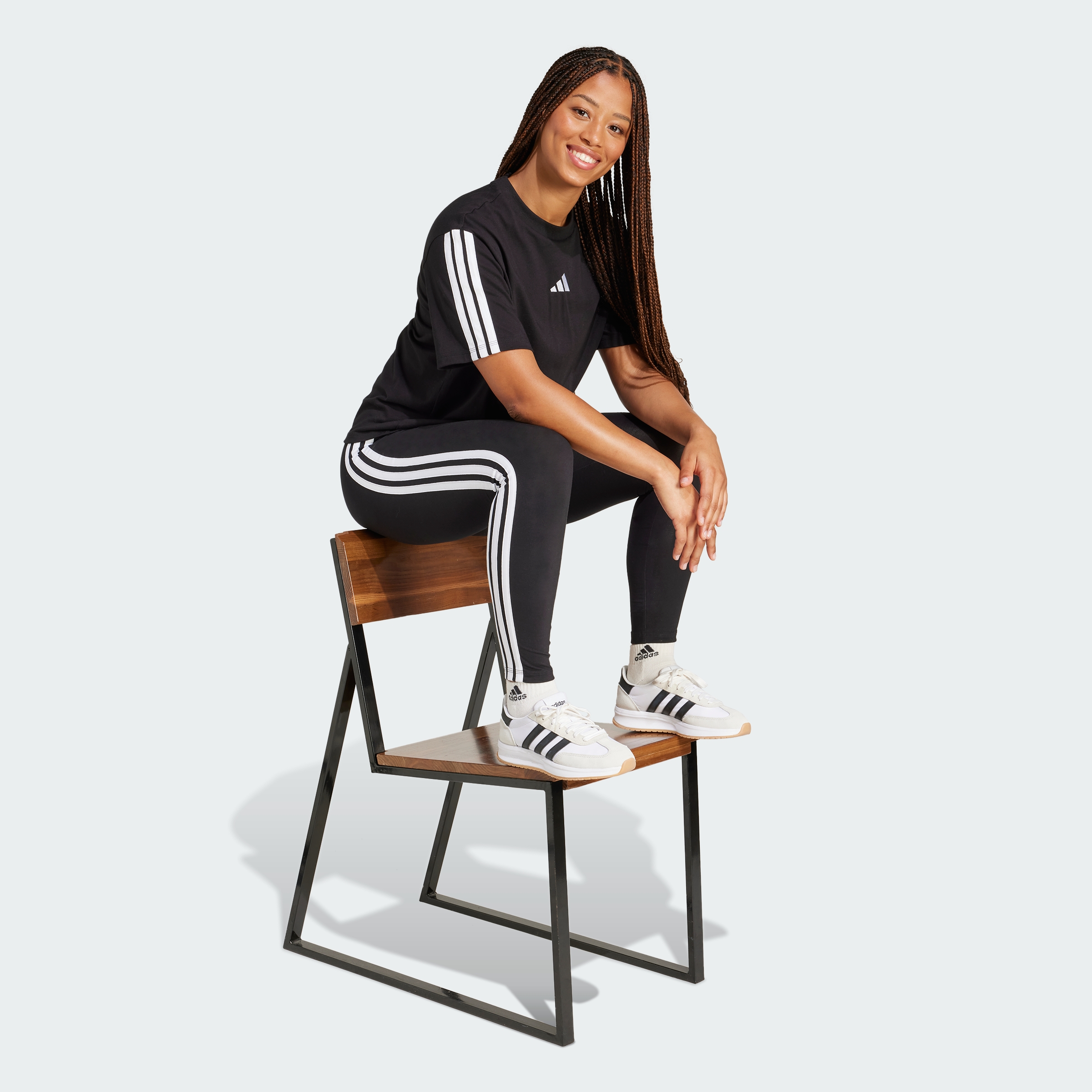 adidas Sportswear AU Women Black Essentials 3-Stripes Boyfriend Tee