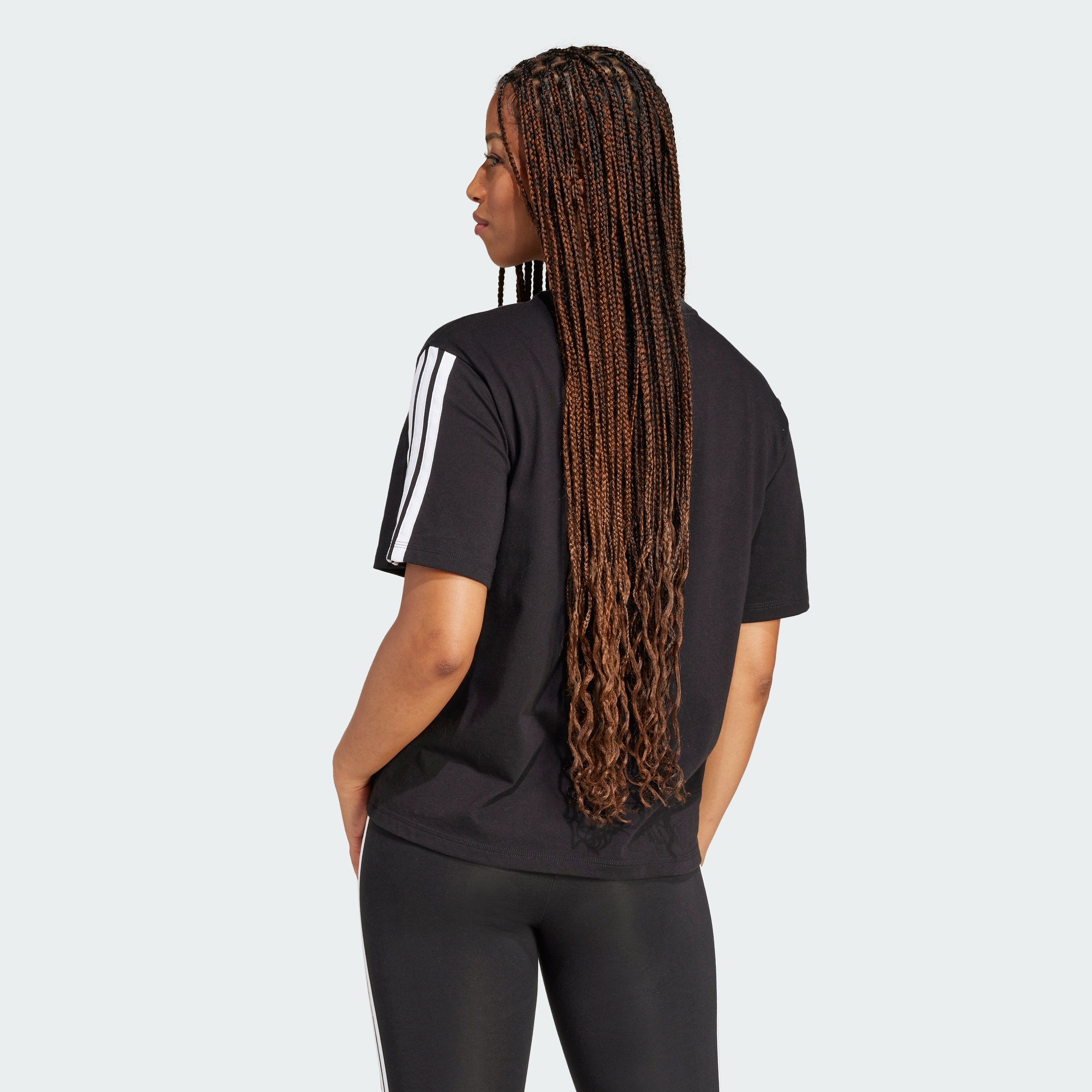 adidas Sportswear AU Women Black Essentials 3-Stripes Boyfriend Tee