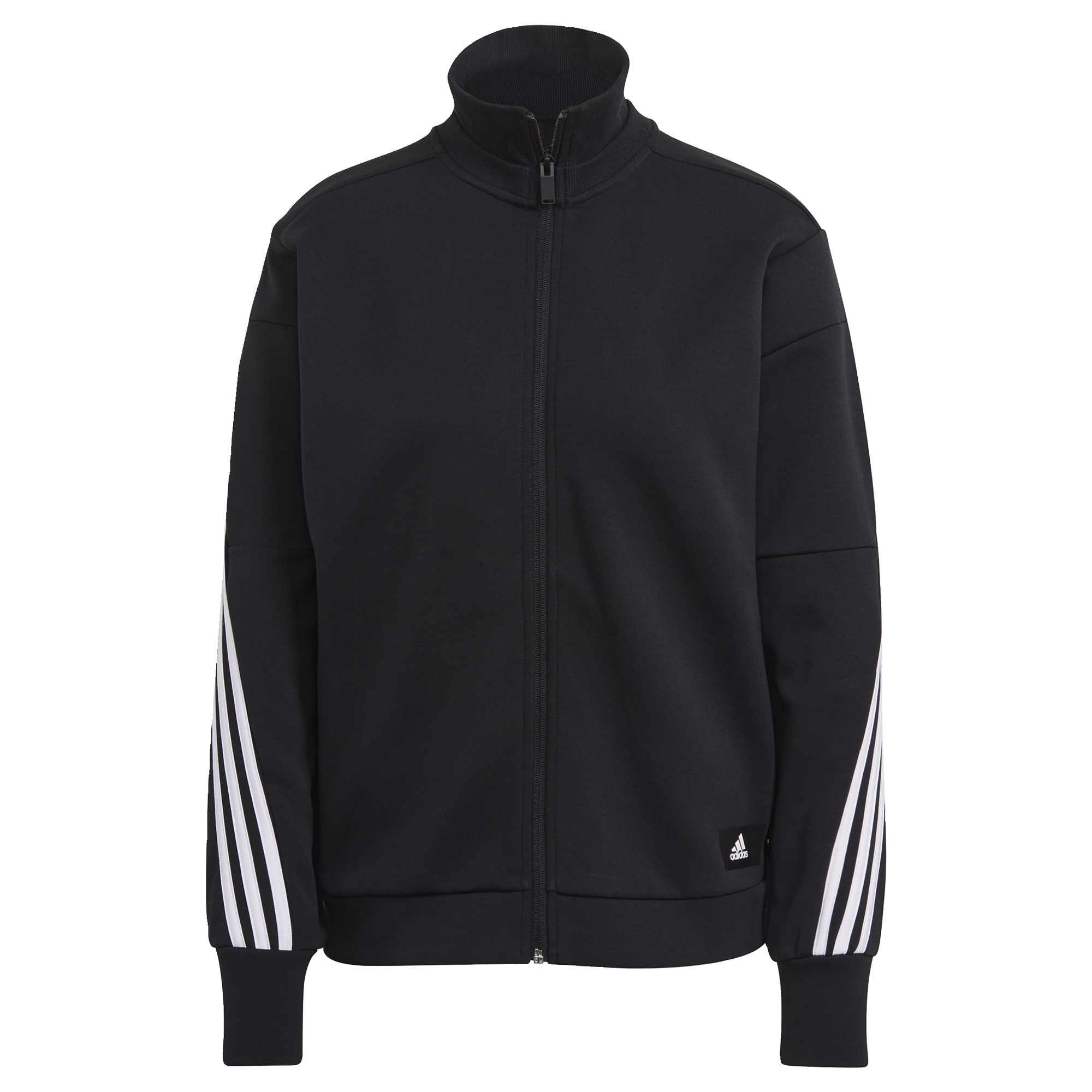 black adidas jacket with white stripes