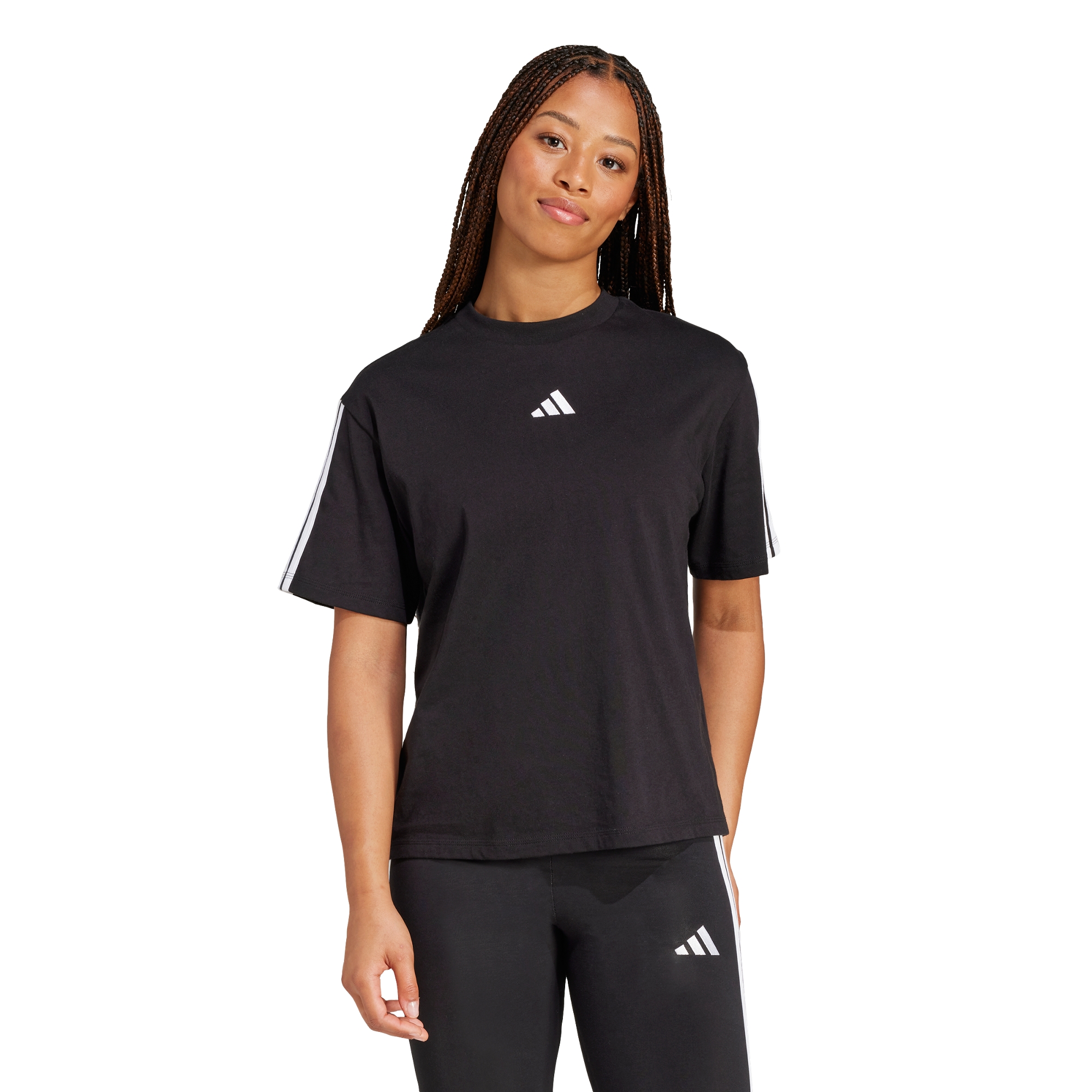 adidas Sportswear AU Women Black Essentials 3-Stripes Boyfriend Tee