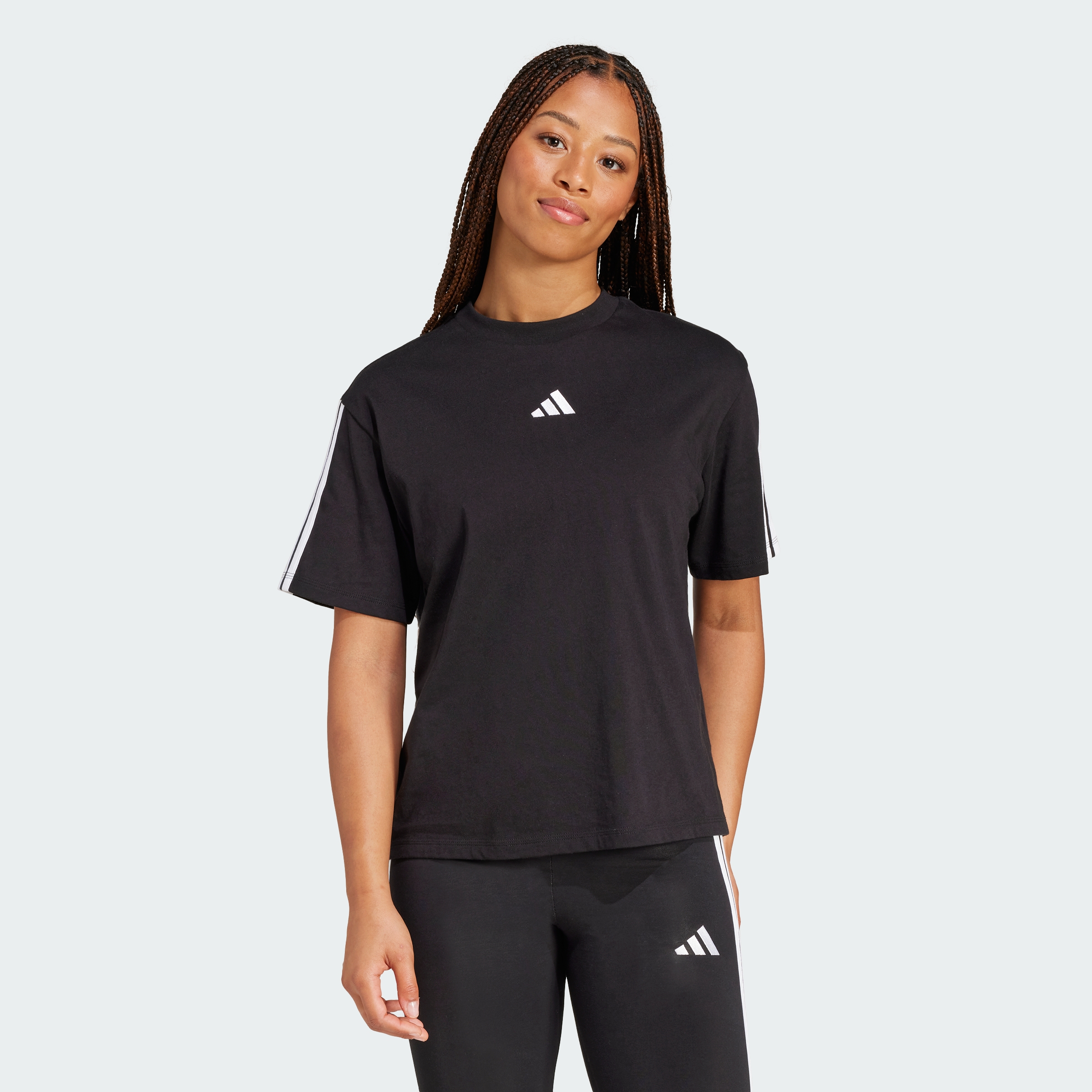 adidas Sportswear AU Women Black Essentials 3-Stripes Boyfriend Tee